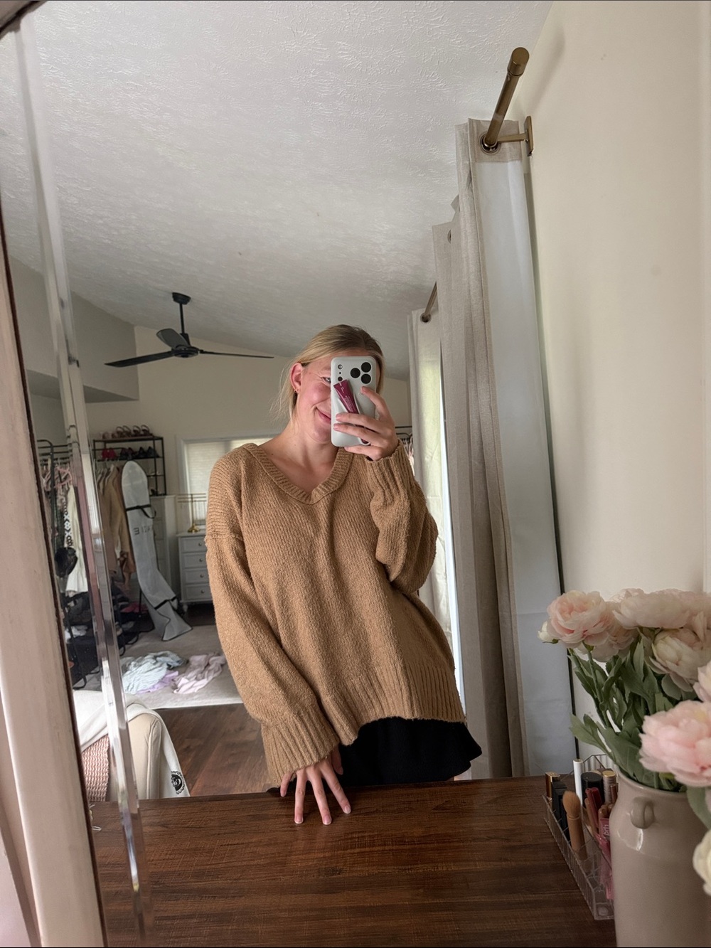 Free People Casual Scoop Neck Sweater in Camel/Tan